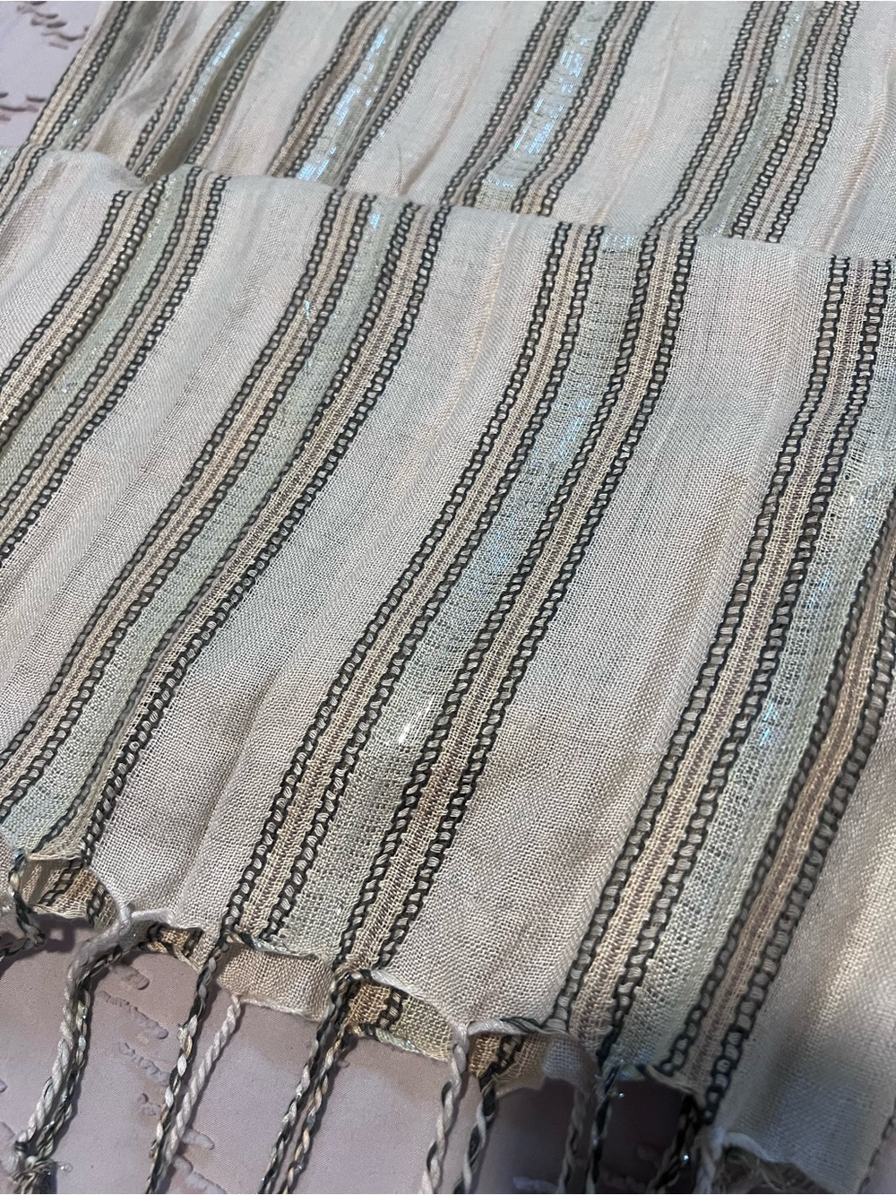 Light Cream and Beige Striped Decorative scarf with shimmer detail